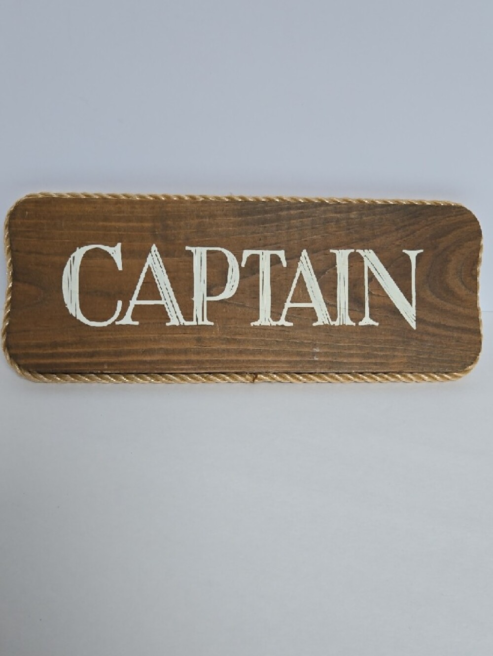 Captain Nautical Wooden Sign - White Text on Brown Stained Pine - Picture 4 of 9
